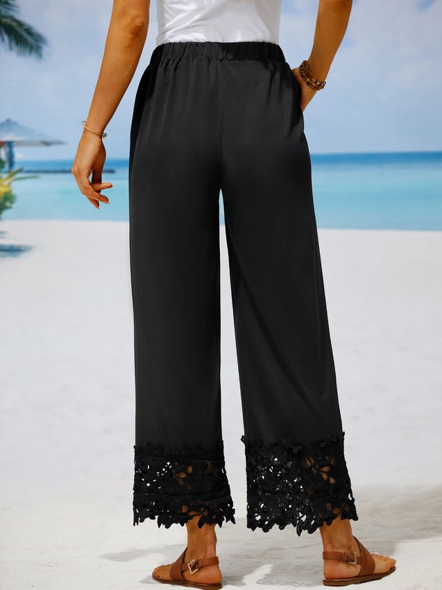 Women Plain Autumn Urban Natural Loose Elastic Band Straight pants Medium Elasticity Regular Size Fashion Pants