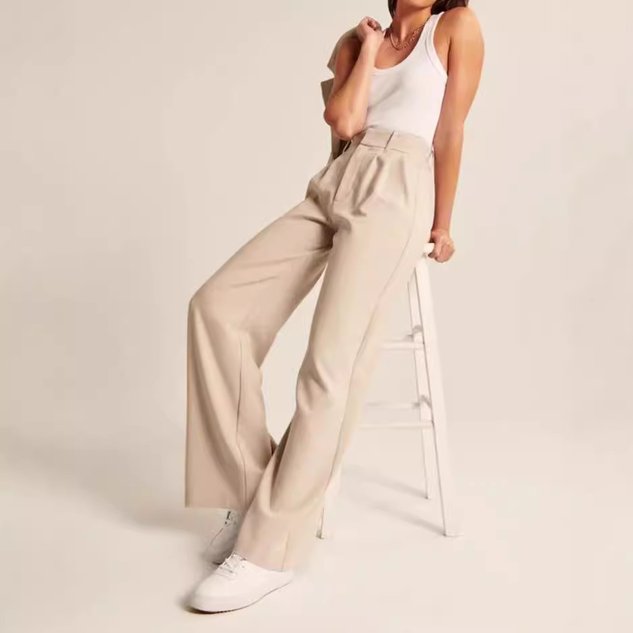 Women's H-Line Straight Pants Commuting Going Out Pants Khaki Casual Plain Spring/Fall Pants