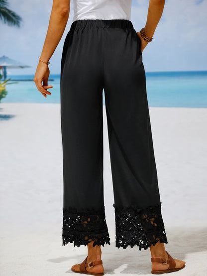 Women Plain Autumn Urban Natural Loose Elastic Band Straight pants Medium Elasticity Regular Size Fashion Pants