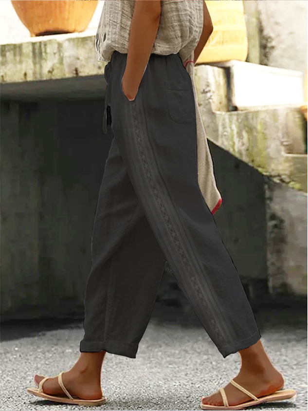 Women's Cotton Linen Lace Pocket Casual Pants