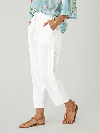Women's Cotton Linen Lace Pocket Casual Pants