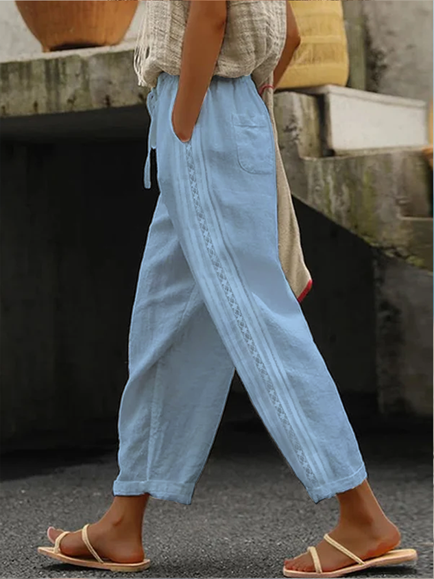 Women's Cotton Linen Lace Pocket Casual Pants