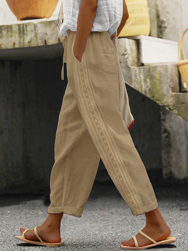 Women's Cotton Linen Lace Pocket Casual Pants
