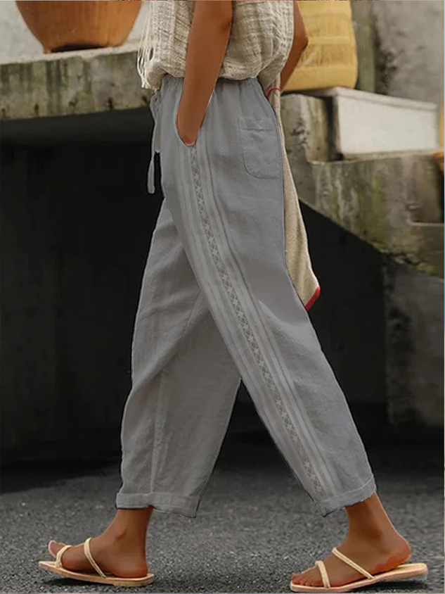 Women's Cotton Linen Lace Pocket Casual Pants