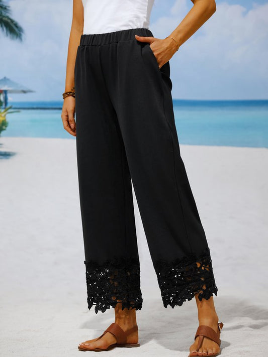 Women Plain Autumn Urban Natural Loose Elastic Band Straight pants Medium Elasticity Regular Size Fashion Pants